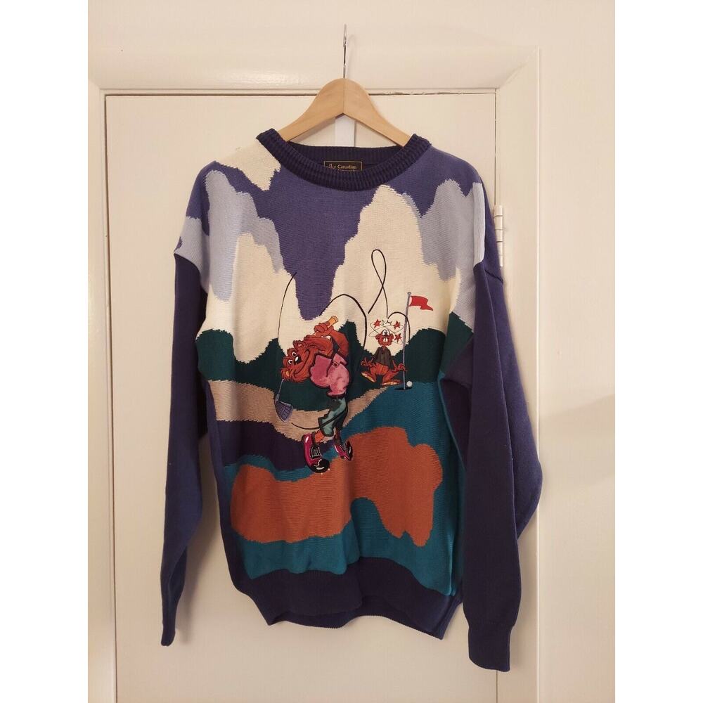 Canadian Impressions Multi color Crew Sweater Mens Sz L Golf goffer caddy shack